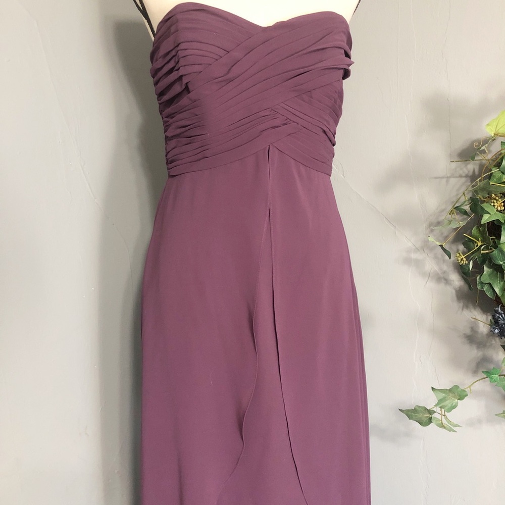 DAVIDS BRIDAL Plum Strapless High Low Dress - Picture 5 of 7